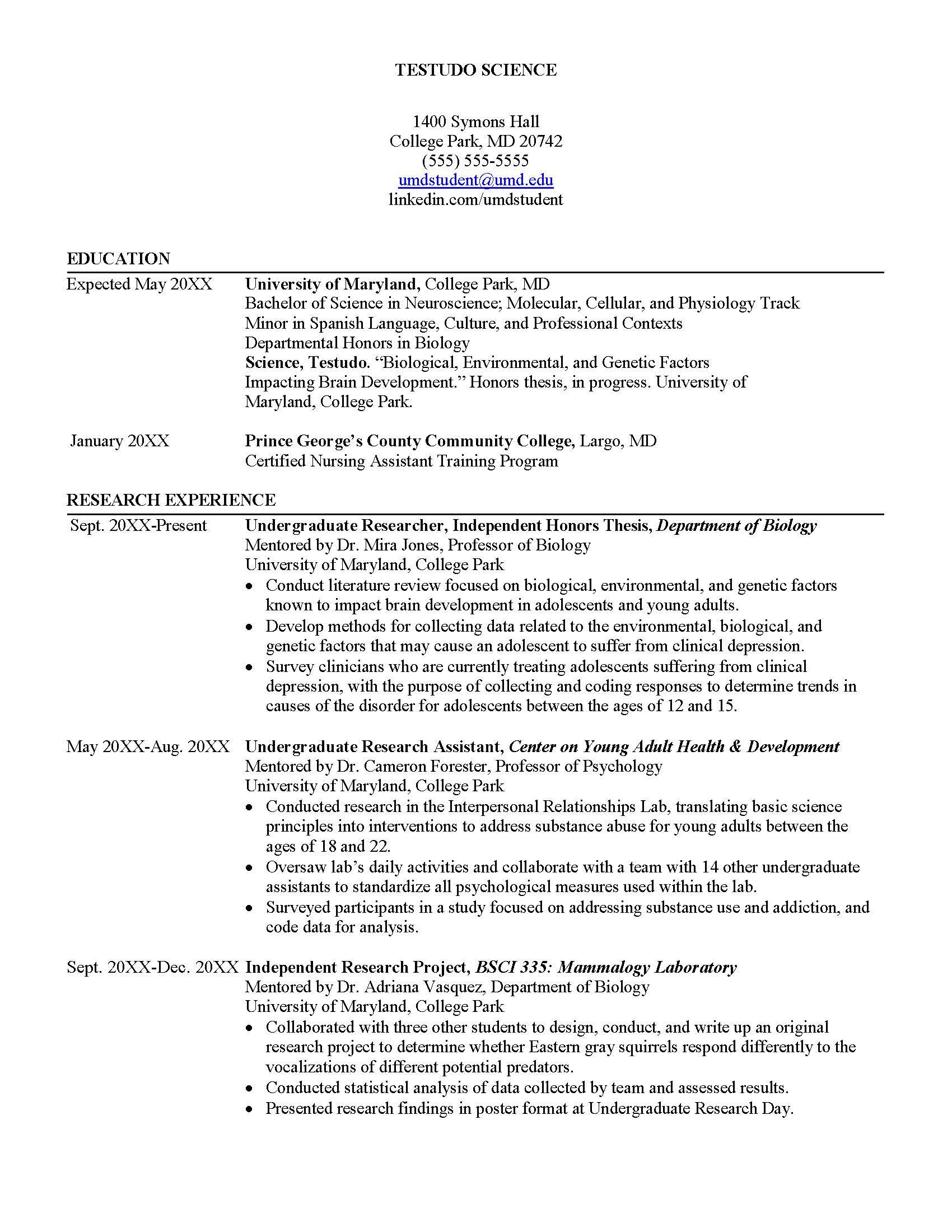 Sample Resumes University Career Center & The President's Promise
